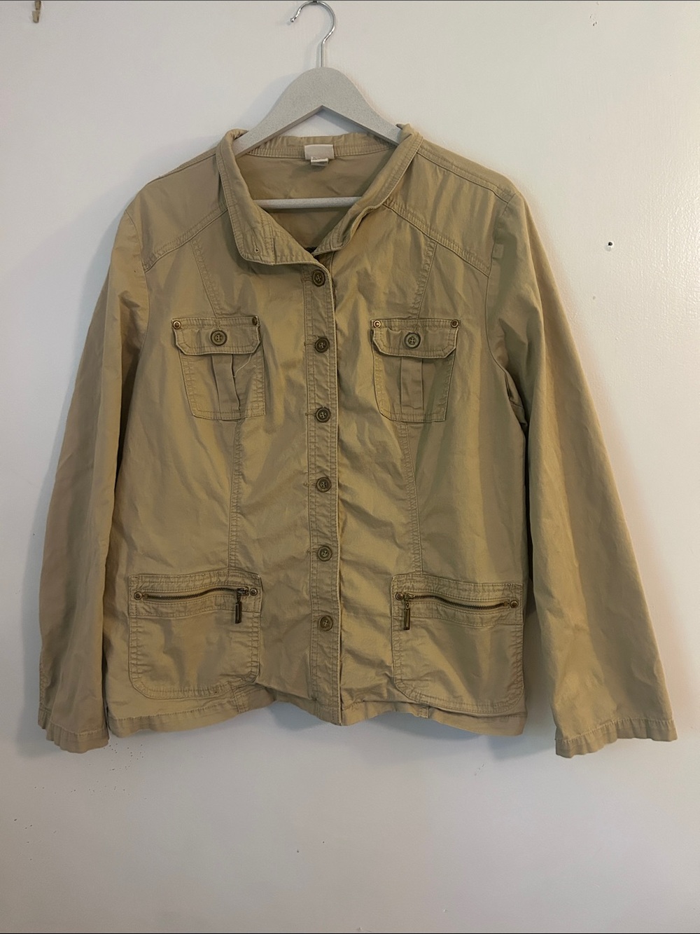 Venezia Khaki Utility Jacket with Button Front & Zip Pockets